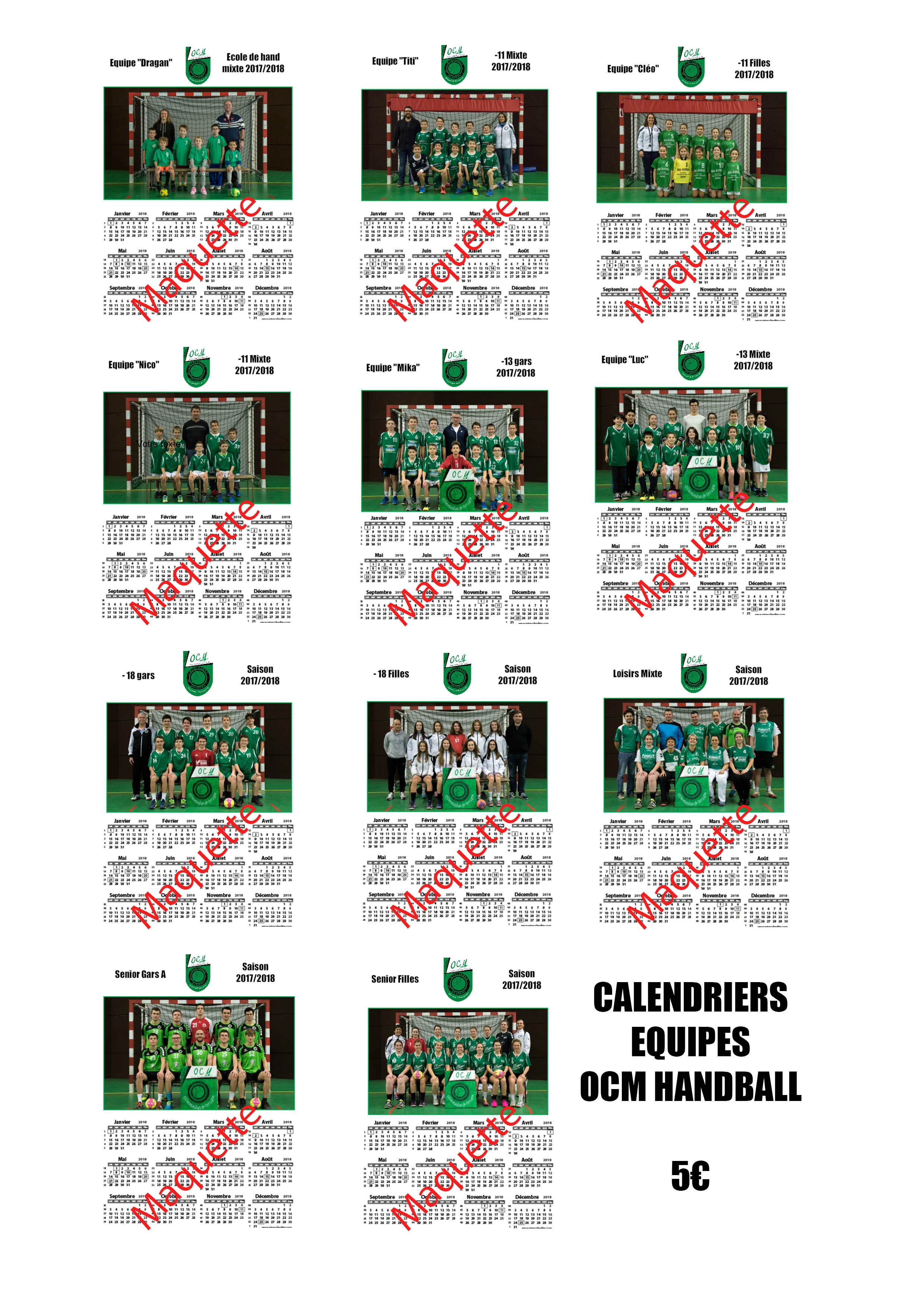 Maquettes - Calendriers 2018