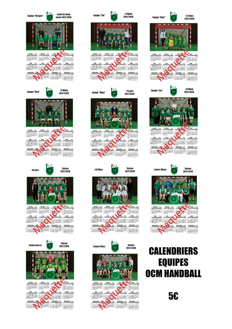 Maquettes - Calendriers 2018