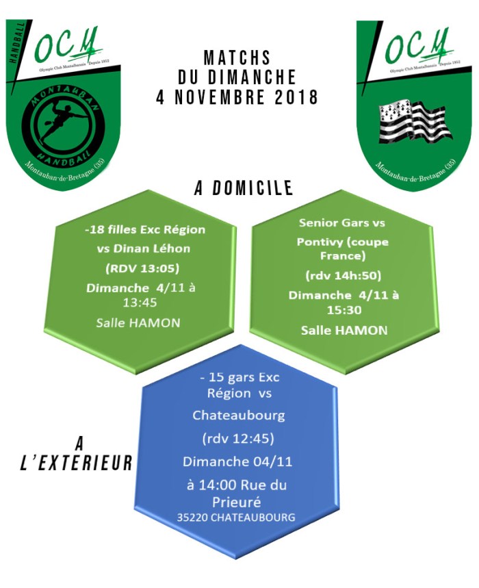 Matchs dimanche 4 novembre 2018