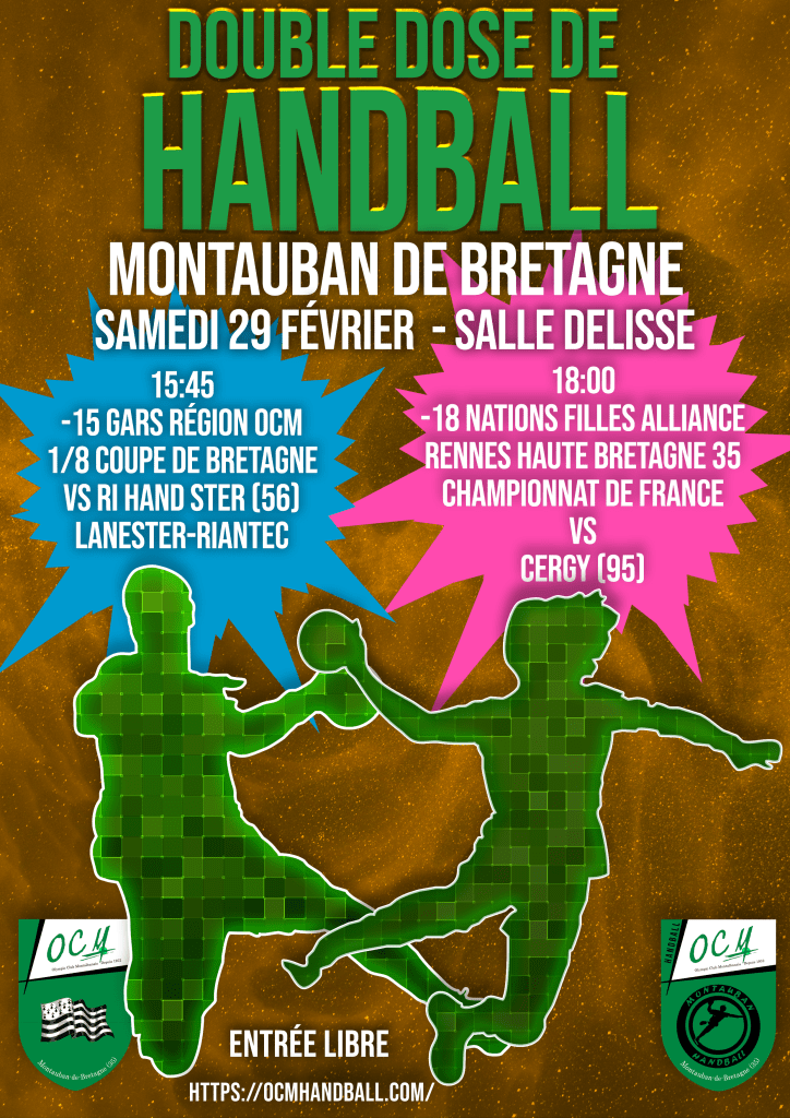 affiche double dose de handball 29-02-2020 à Montauban de Breizh
